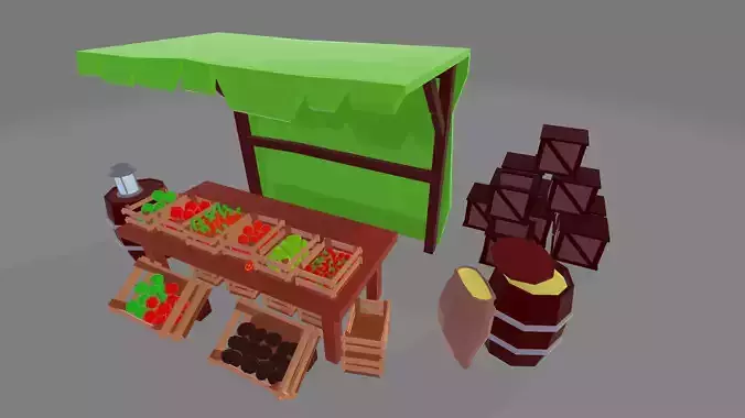 Fruit Market Stand Low-poly 3D model