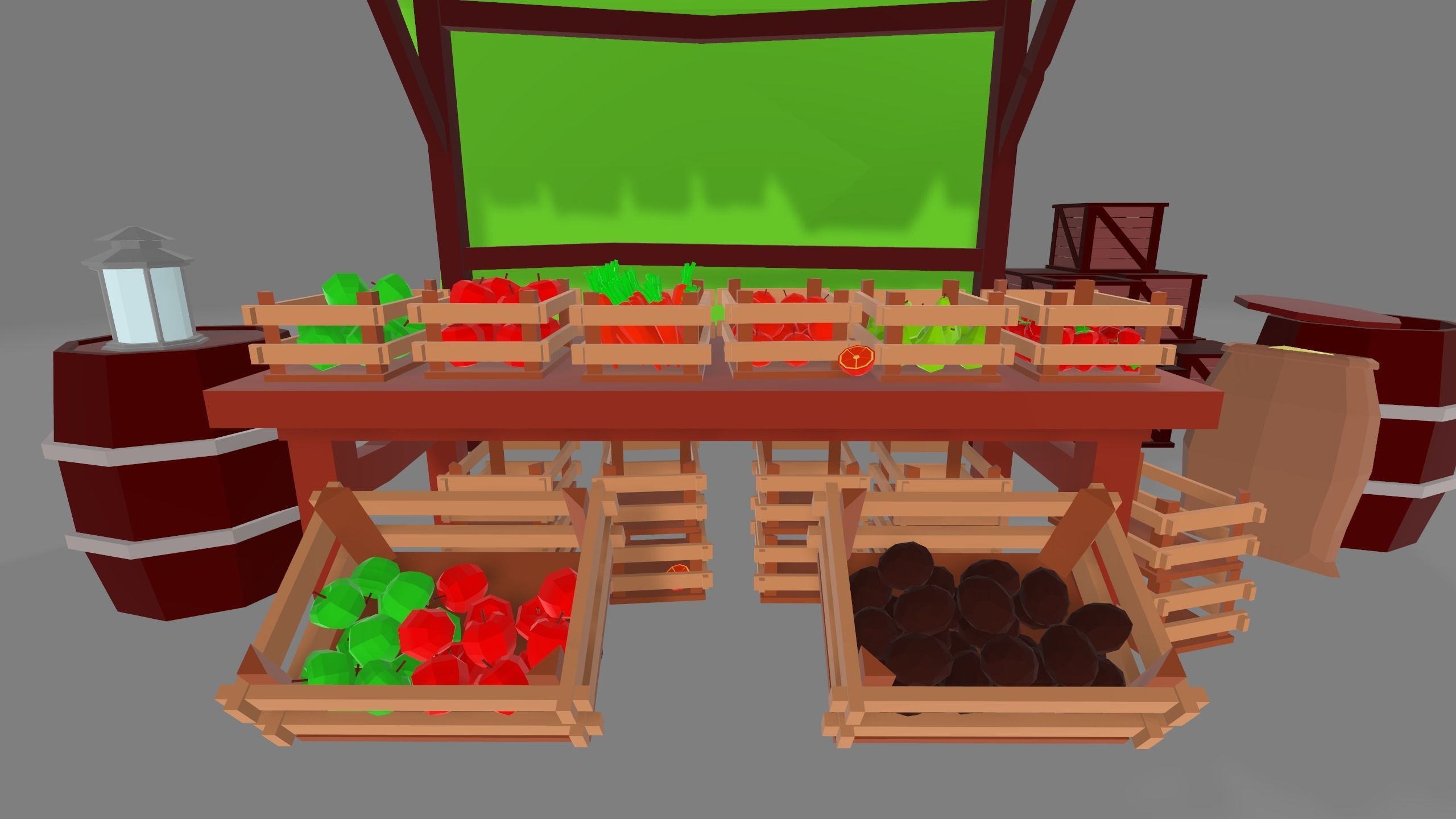Fruit Market Stand Low-poly 3D model_3