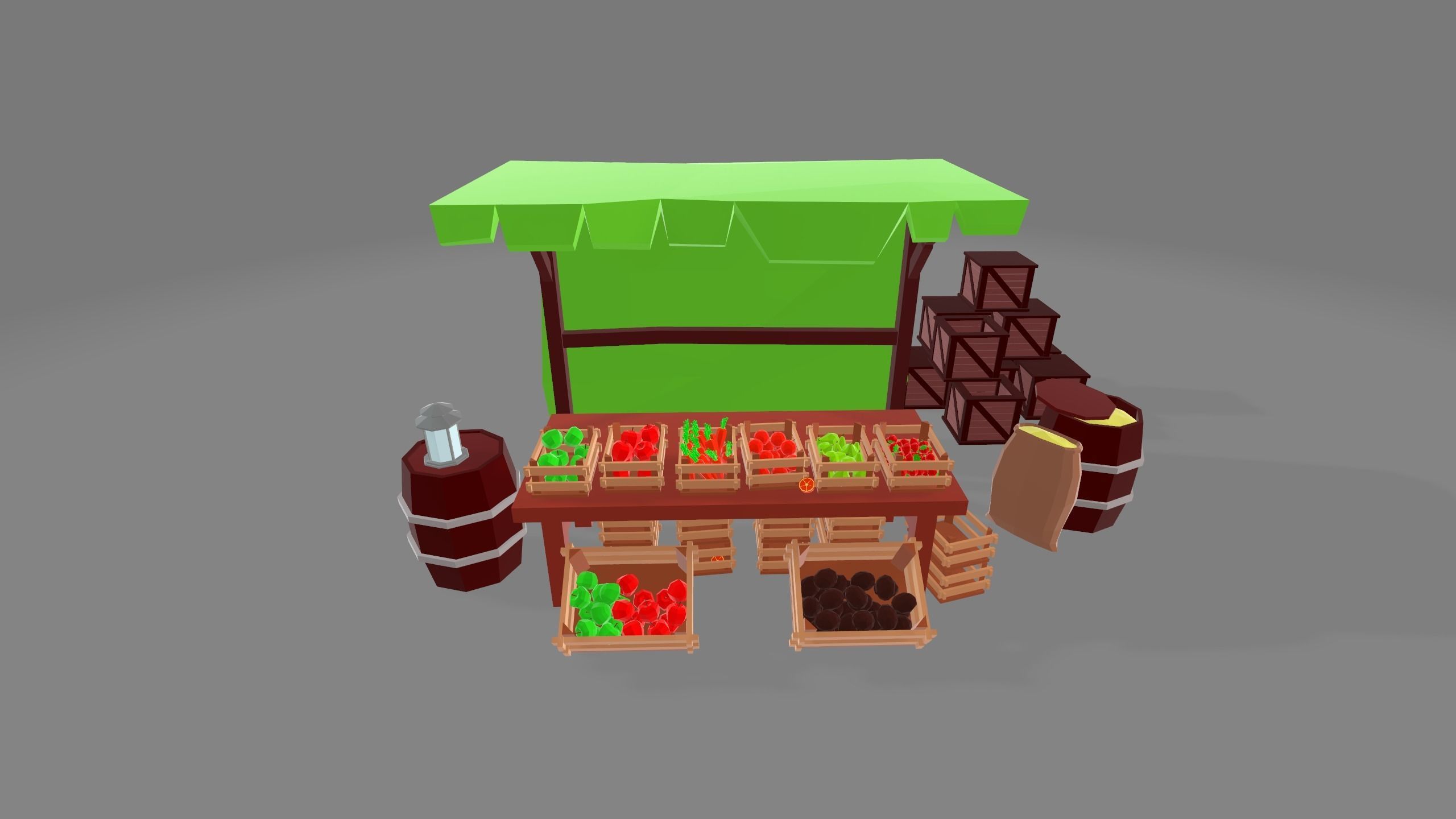 Fruit Market Stand Low-poly 3D model_4
