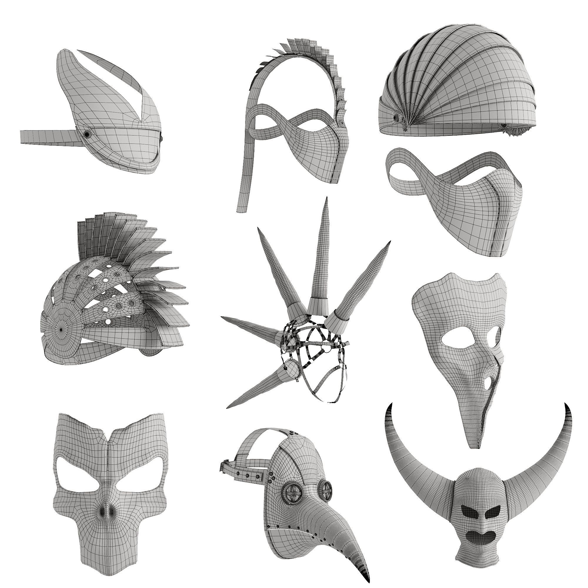 10 Different Masks Low-poly 3D model_9