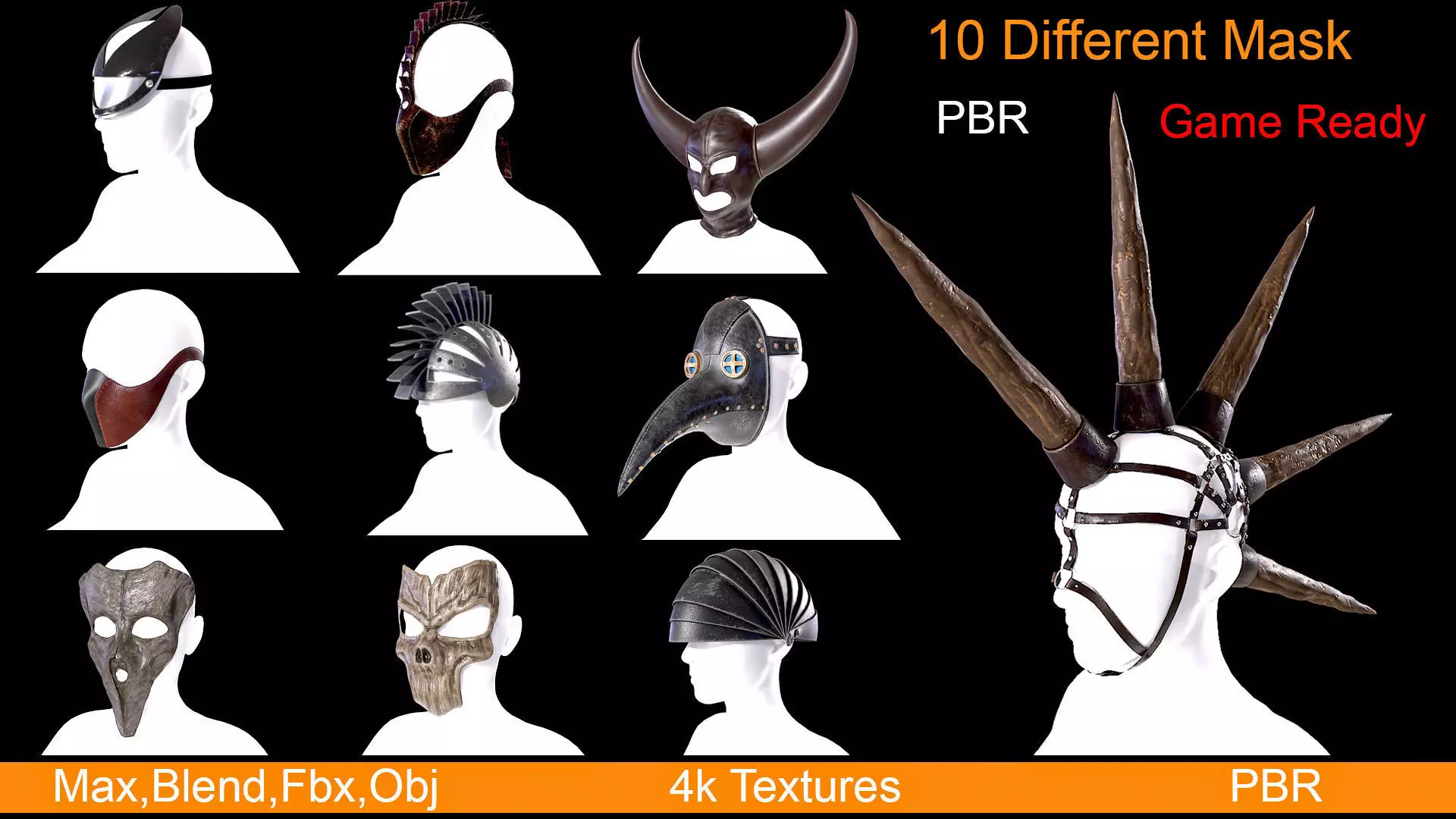 10 Different Masks Low-poly 3D model_0