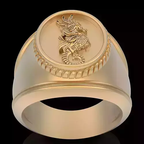 Seahorse ring silver gold printable jewelry 3D model