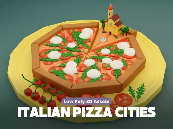 Stylized Italian Pizza Cities Exteriors  Low-poly 3D model