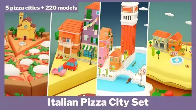 Italian Pizza City Set Exteriors Low-poly 3D model