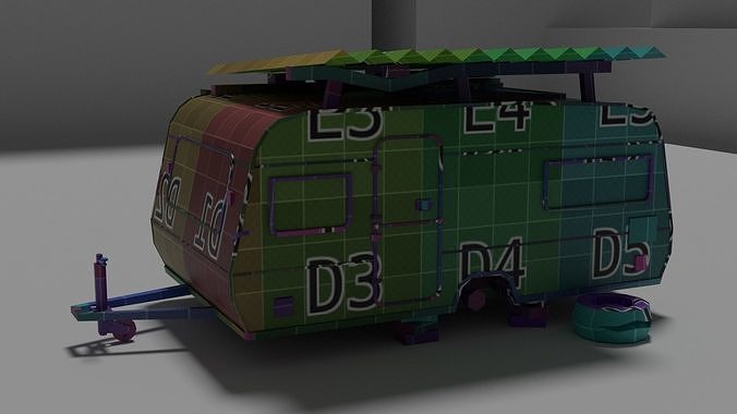 caravan Mobile vehicle for stylized-cartoon paint Low-poly 3D model 2