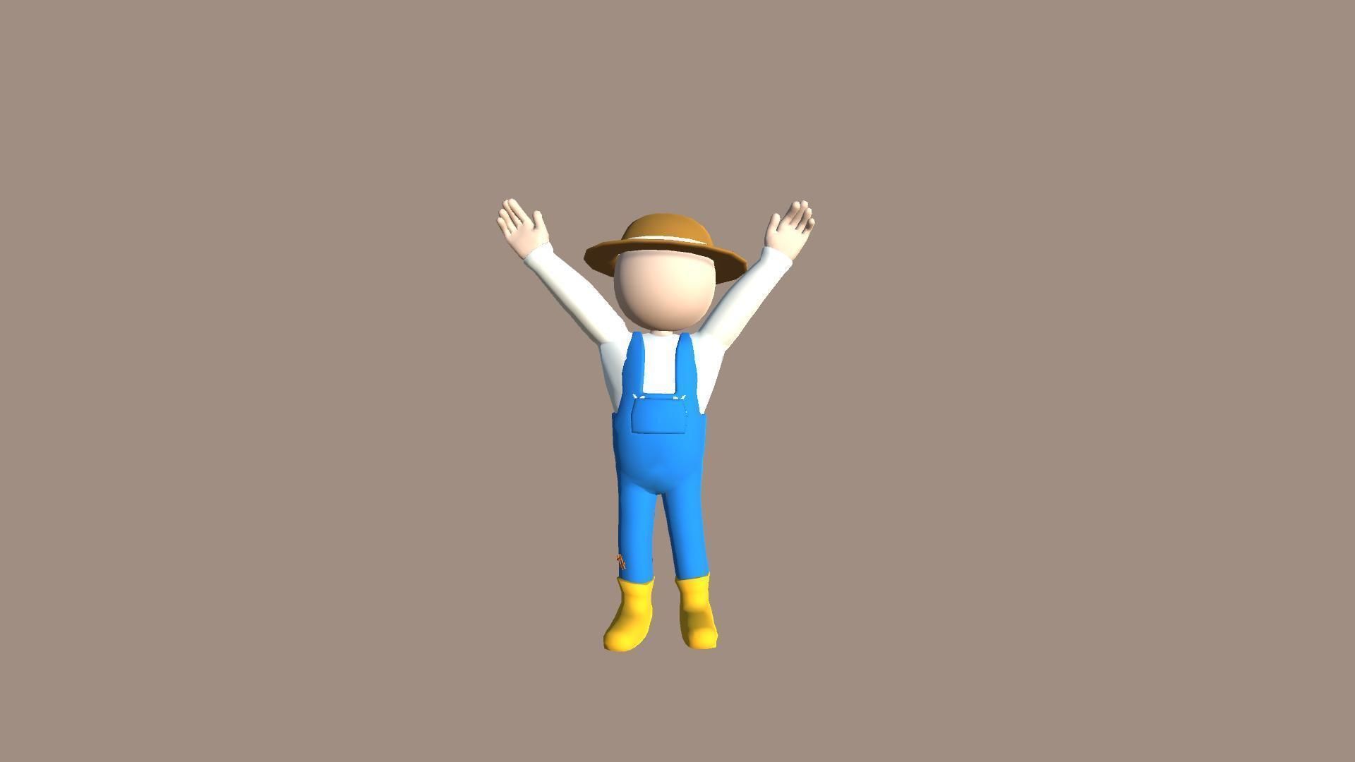 Farmer- Simple Low Poly Stickman Character Low-poly 3D model_1
