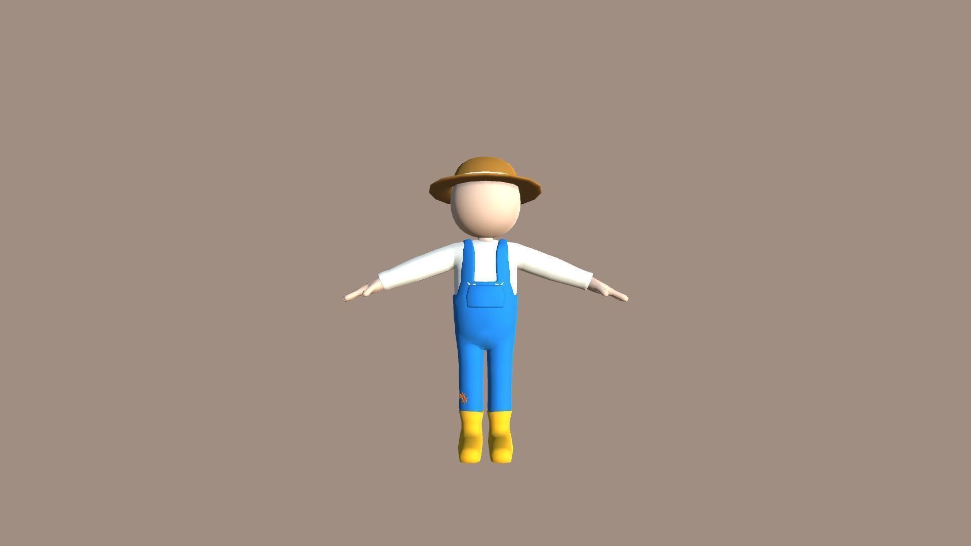 Farmer- Simple Low Poly Stickman Character Low-poly 3D model_2