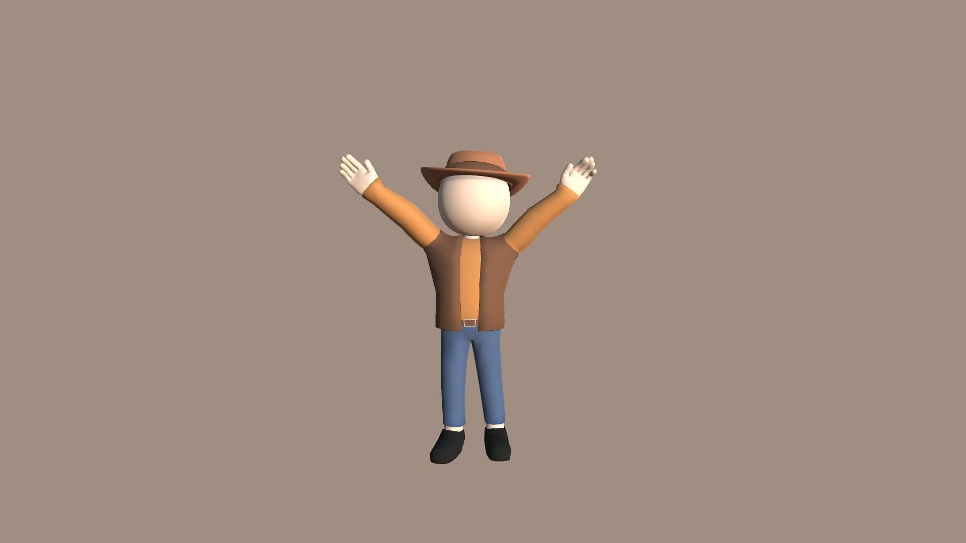 Cowboy - Simple Low Poly Stickman Character Low-poly 3D model_1