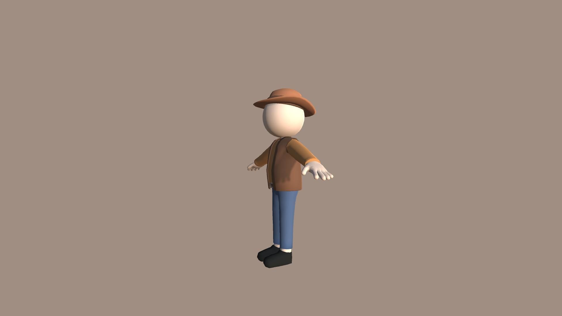 Cowboy - Simple Low Poly Stickman Character Low-poly 3D model_4