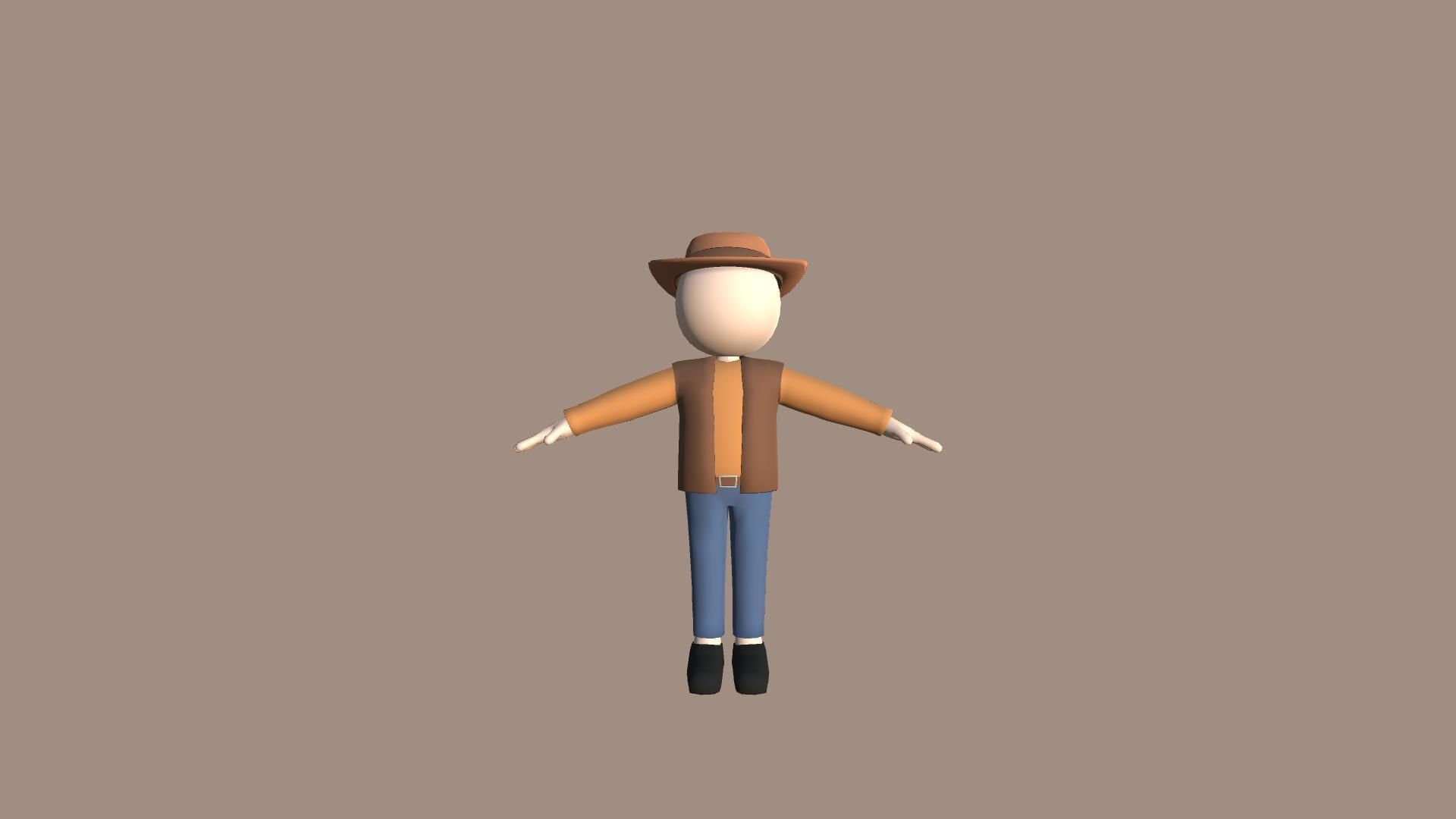 Cowboy - Simple Low Poly Stickman Character Low-poly 3D model_2