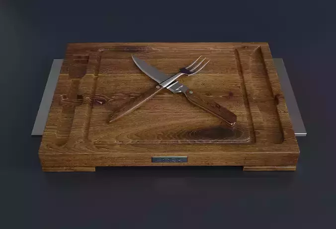 Steak board with cutlery 3D model