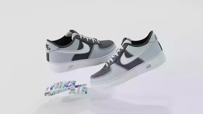 Nike Air Force One  Blue  Black 3D model