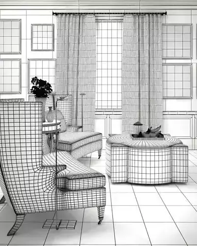 Classic Brown Living Room Interior 3D model