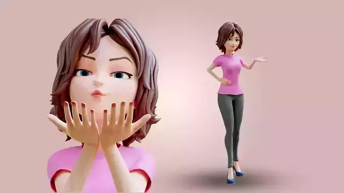 Cartoon Woman Rigged 3D model Low-poly 3D model
