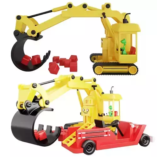 cartoy toy excavator with blocks