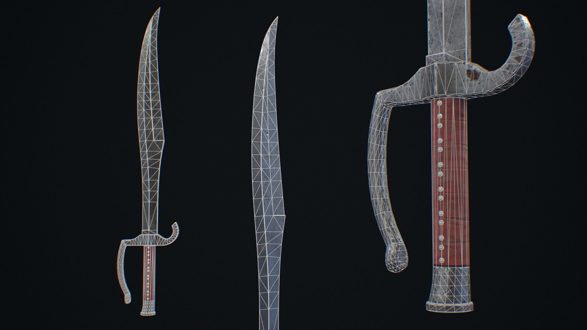 Medieval Weapon Falchion -PBR- Game Ready Low-poly 3D model_5