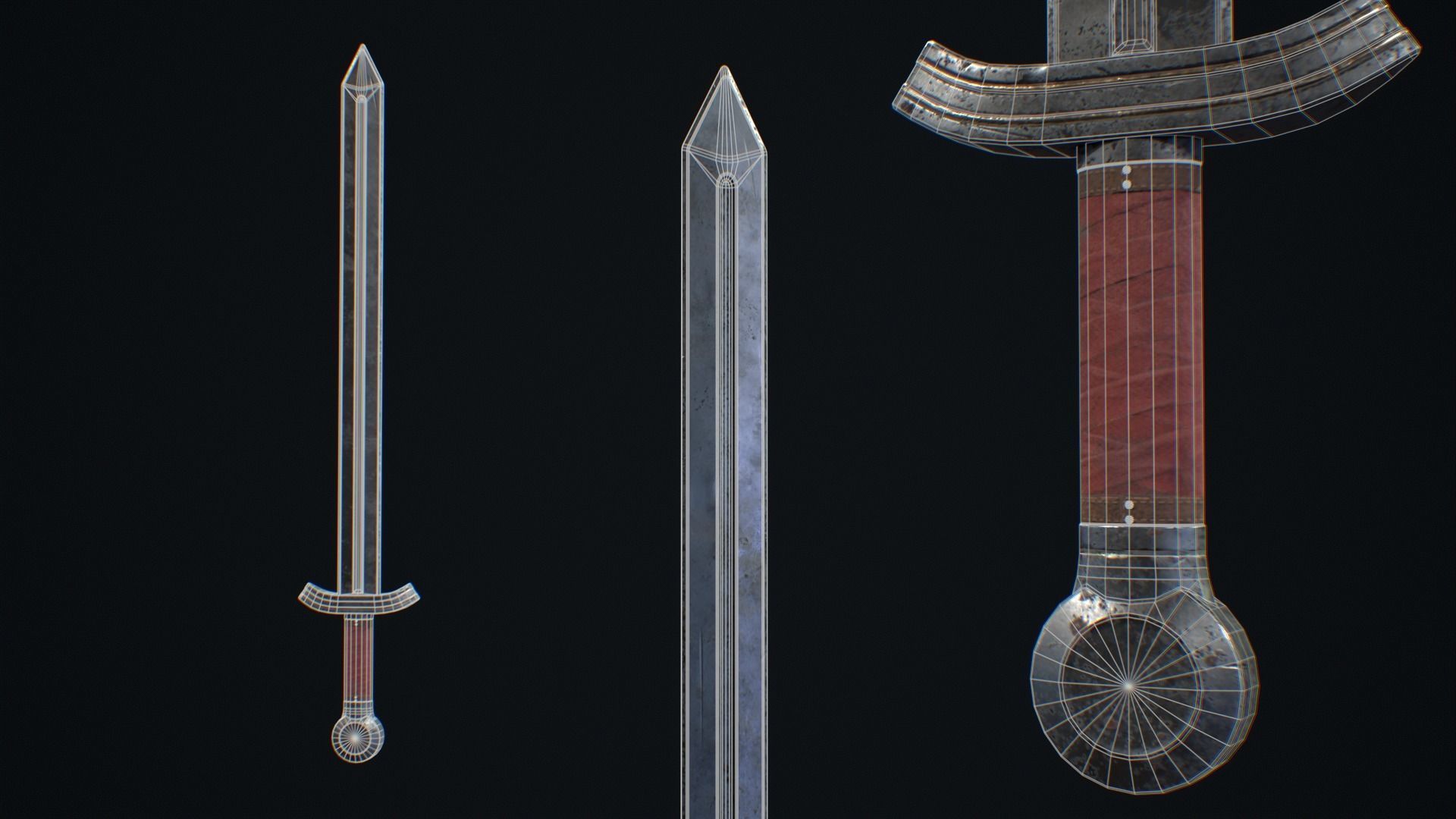 Medieval Weapon Short Sword -PBR- Game Ready Low-poly 3D model_5