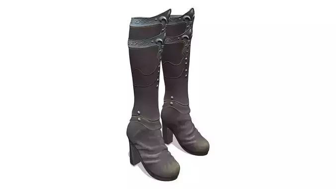 Medieval Fantasy Mid-Calf High Black Heel Boots
