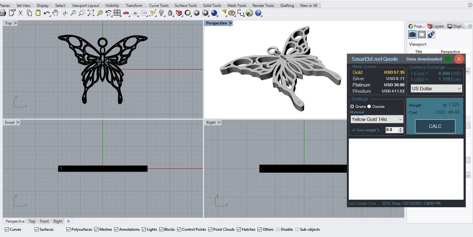 Butterfly V1 pendant jewelry gold necklace medallion 3D print model_5