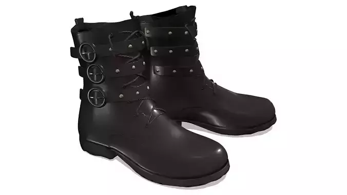 Women Black Leather Motorcycle Biker Boots With Buckles