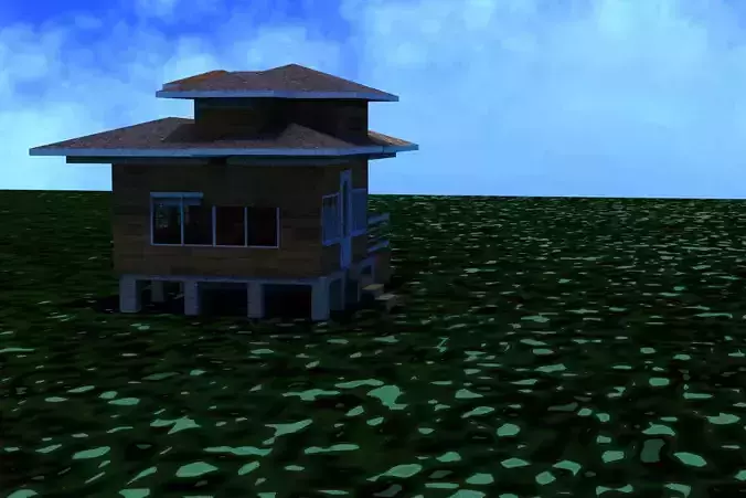 Villa house in middle of grassy field