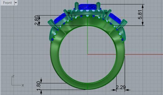 Blue 3-stone diamond ring with 2-bands 3194 3D print model 3D print model_5