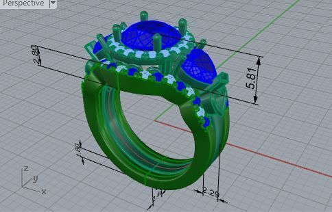 Blue 3-stone diamond ring with 2-bands 3194 3D print model 3D print model_7