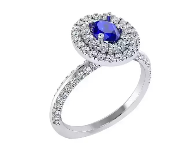 2-Row blue stone diamond ring 3197 3D print model