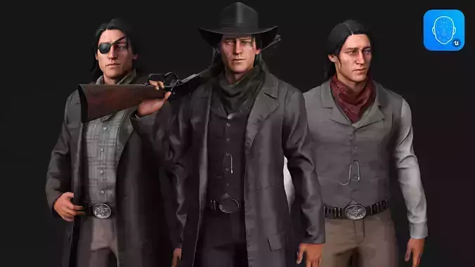 Bandit Western Wild West Adventure Survival Shooter Character Low-poly 3D model