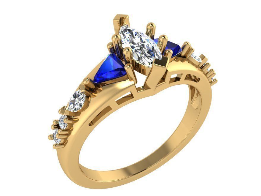 Crown blue stone diamond ring 3202 3D print model 3D print model_1
