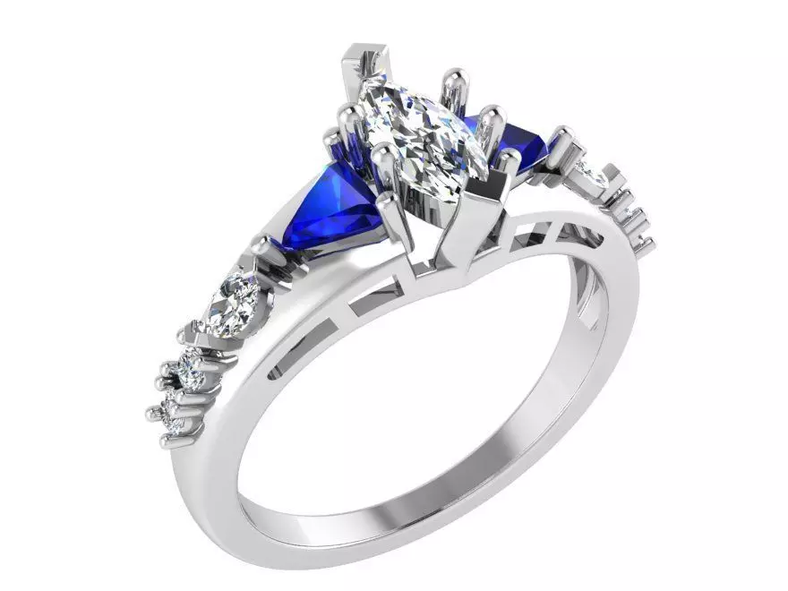 Crown blue stone diamond ring 3202 3D print model 3D print model_0