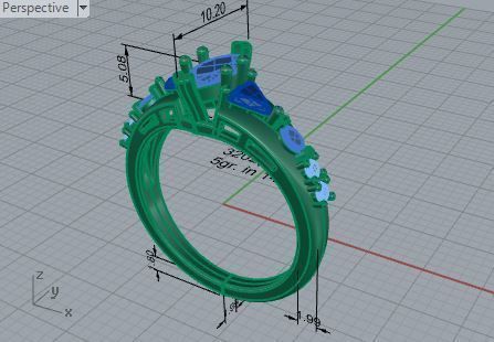 Crown blue stone diamond ring 3202 3D print model 3D print model_7