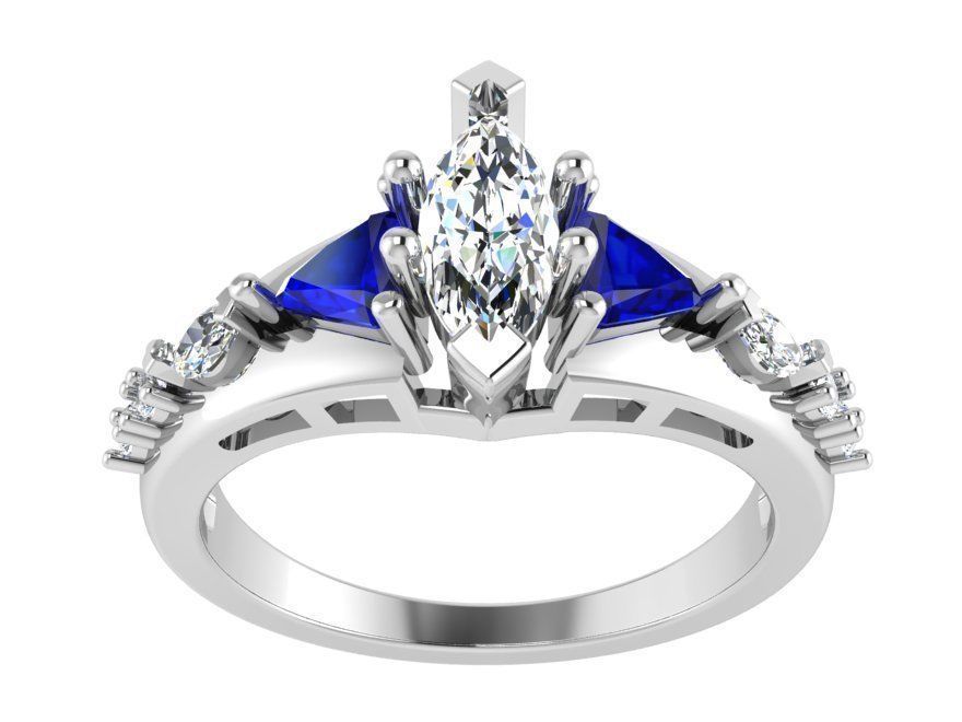 Crown blue stone diamond ring 3202 3D print model 3D print model_2