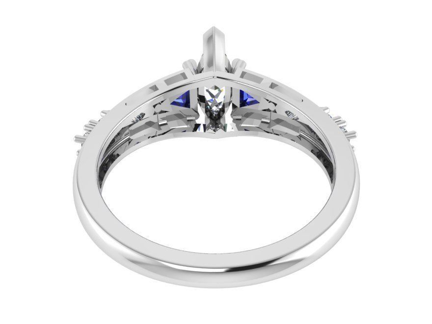 Crown blue stone diamond ring 3202 3D print model 3D print model_3