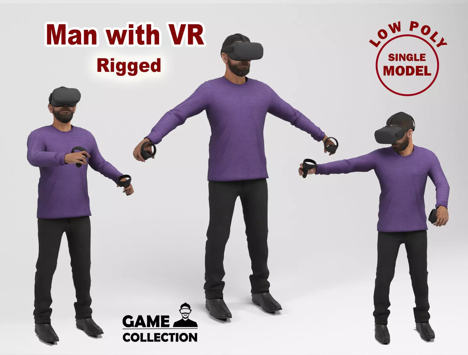 Man with VR Low-poly 3D model_0