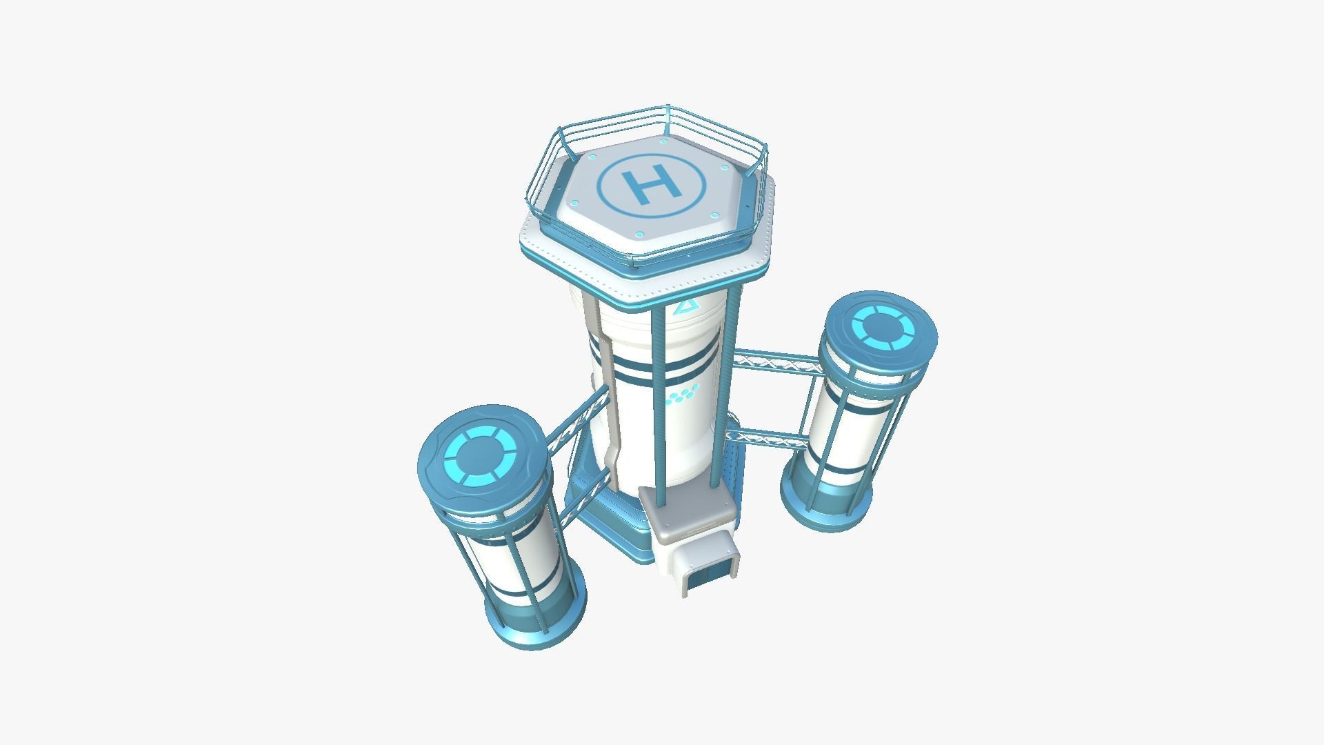 SciFi Facility A01 White Blue - Sci Fi Exterior Design Low-poly 3D model_4