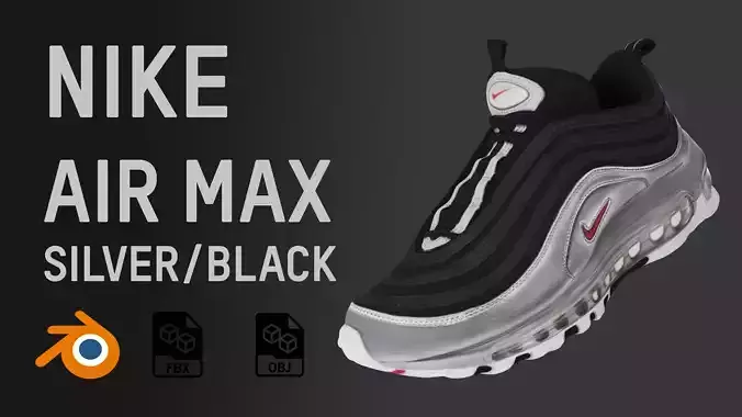 Nike Air Max 97 Silver Black Low-poly 3D model