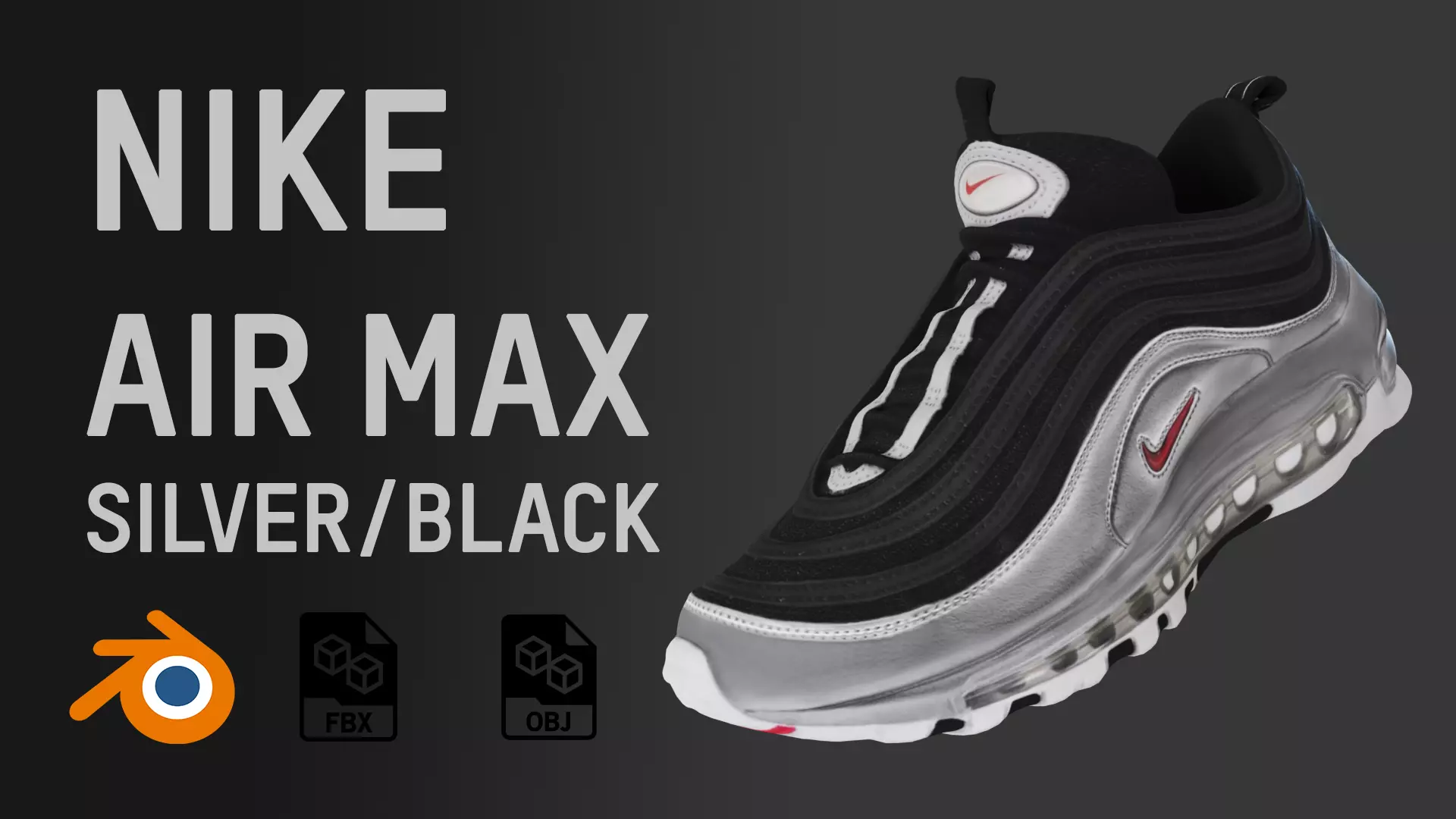 Nike Air Max 97 Silver Black Low-poly 3D model_0