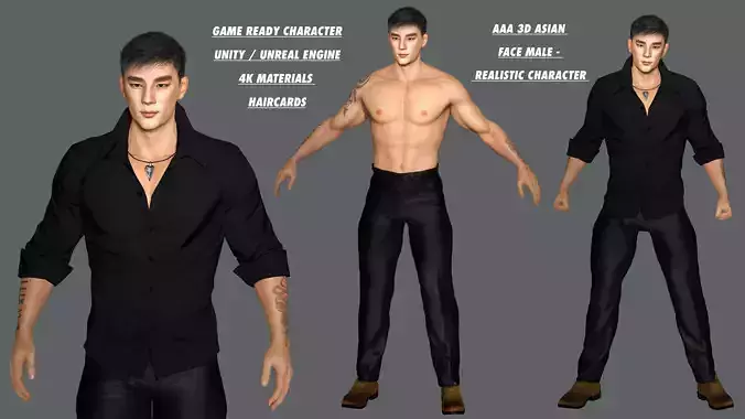AAA 3D REALISTIC ASIAN MALE CHARACTER - BUSINESSMAN ASIAN Low-poly 3D model