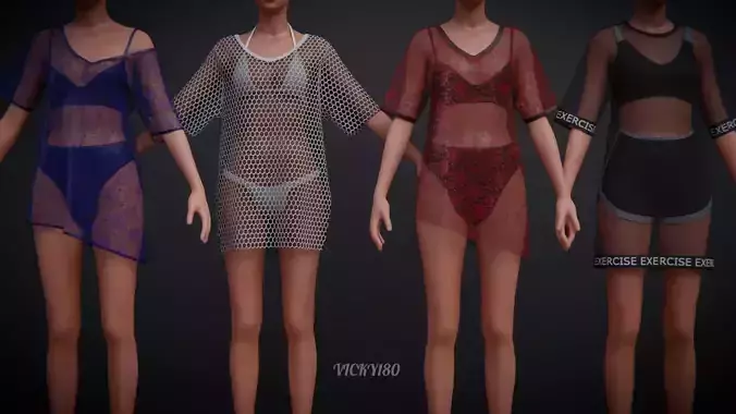 Swimsuit Collection - Underwear Set and Net Shirt Dress Outfit 