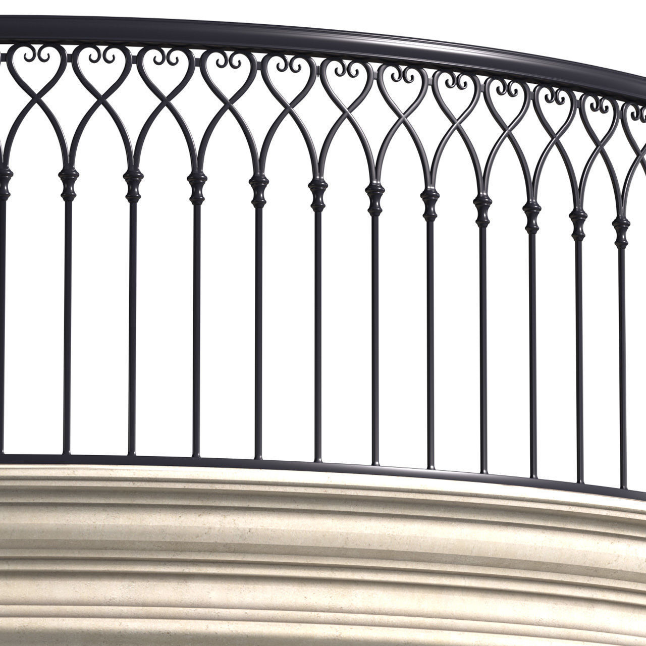 East Round balcony Forged Fence 3D model_2