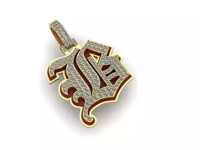 letter B gold and diamond pendant with d 3D model