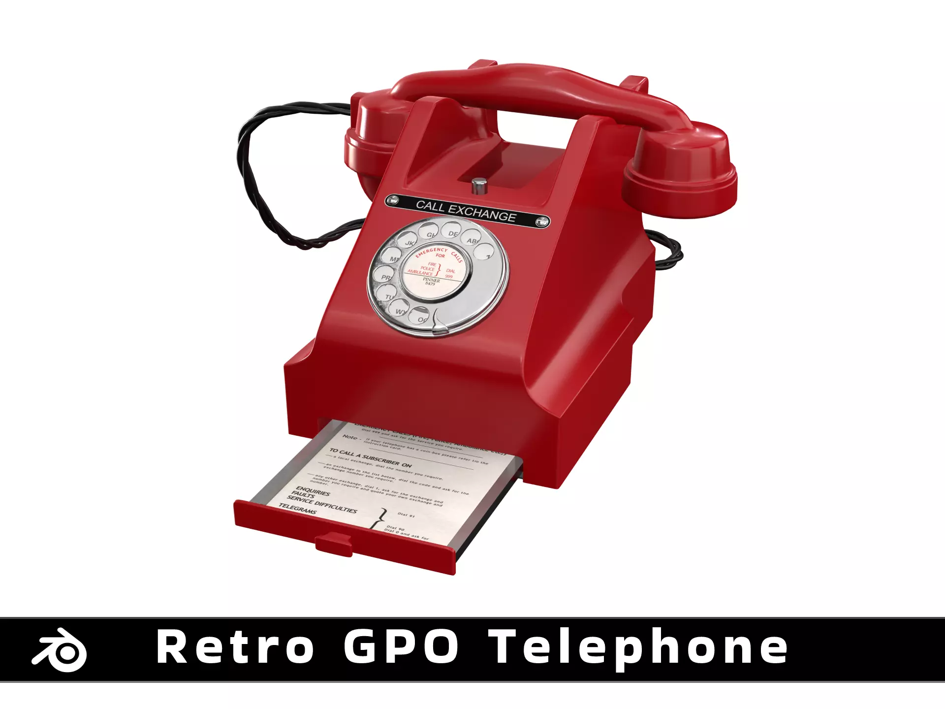 Red Telephone GPO 312L with drawer 3D model