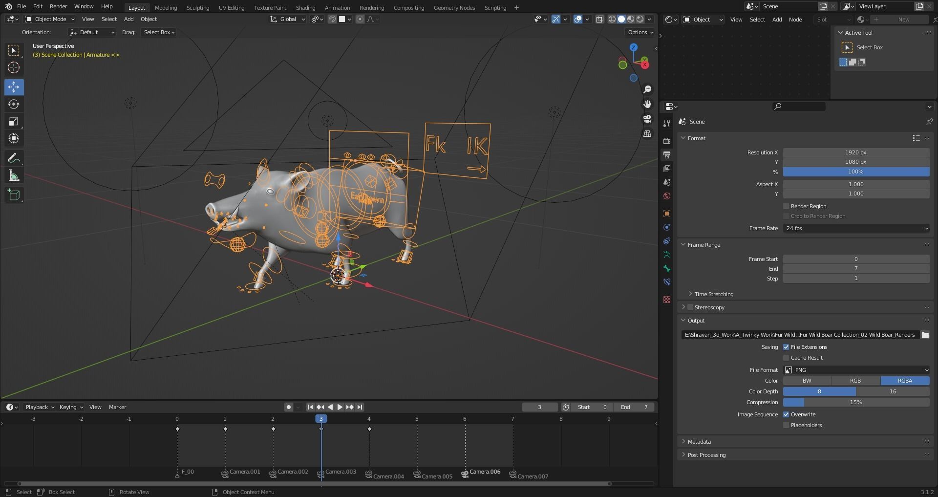 Fur Black Wild Boar Rigged V07 in Blender  Low-poly 3D model_20