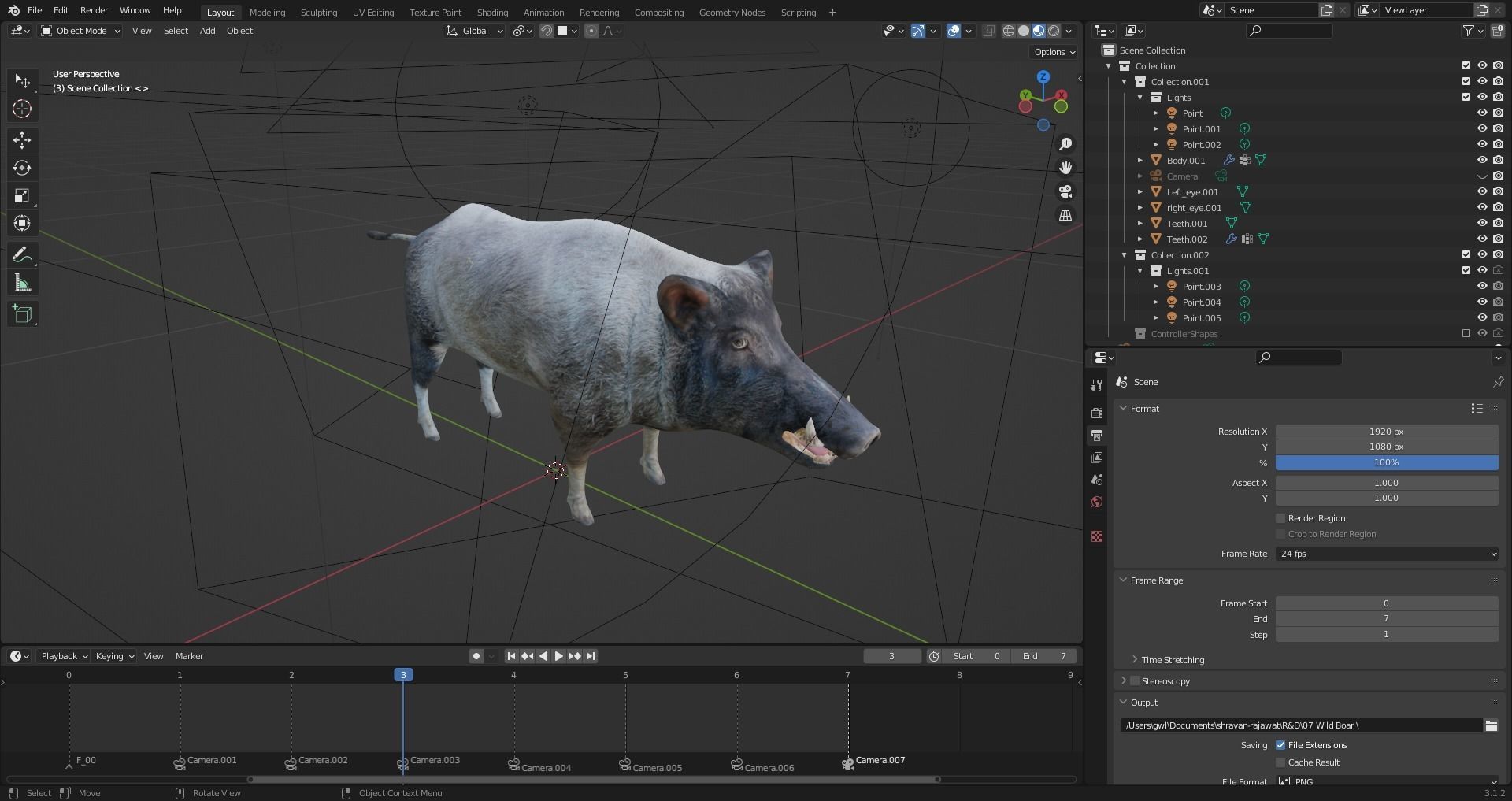Fur Black Wild Boar Rigged V07 in Blender  Low-poly 3D model_18