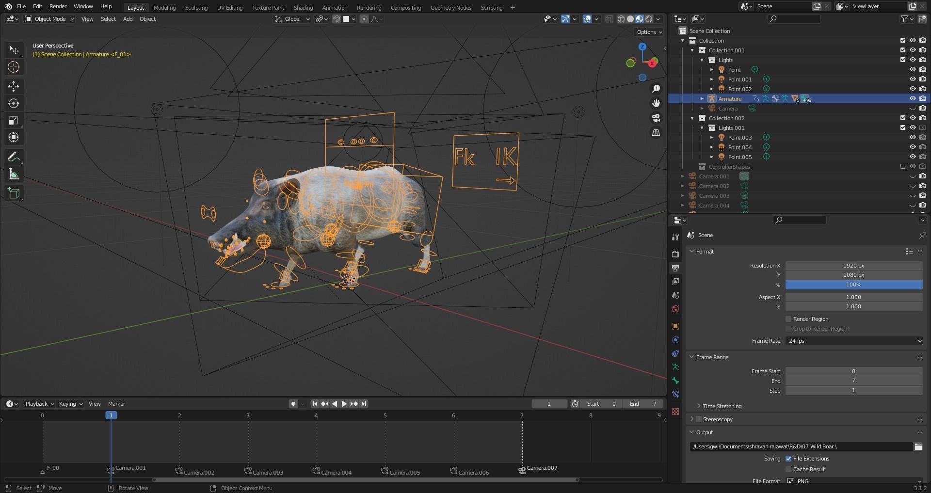 Fur Black Wild Boar Rigged V07 in Blender  Low-poly 3D model_12