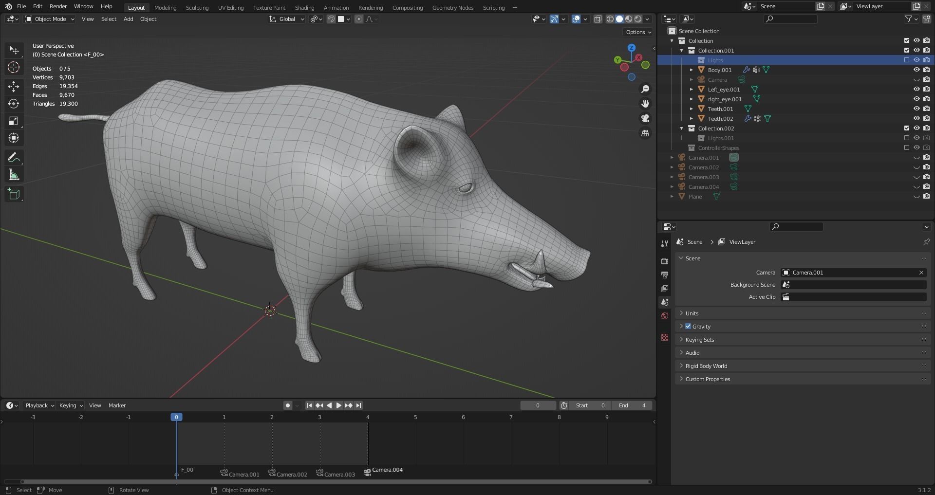 Fur Black Wild Boar Rigged V07 in Blender  Low-poly 3D model_11