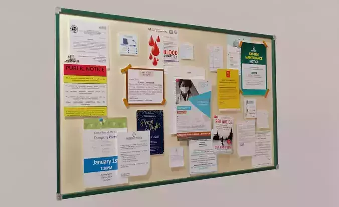 Notice board office wall notice board Low-poly 3D model