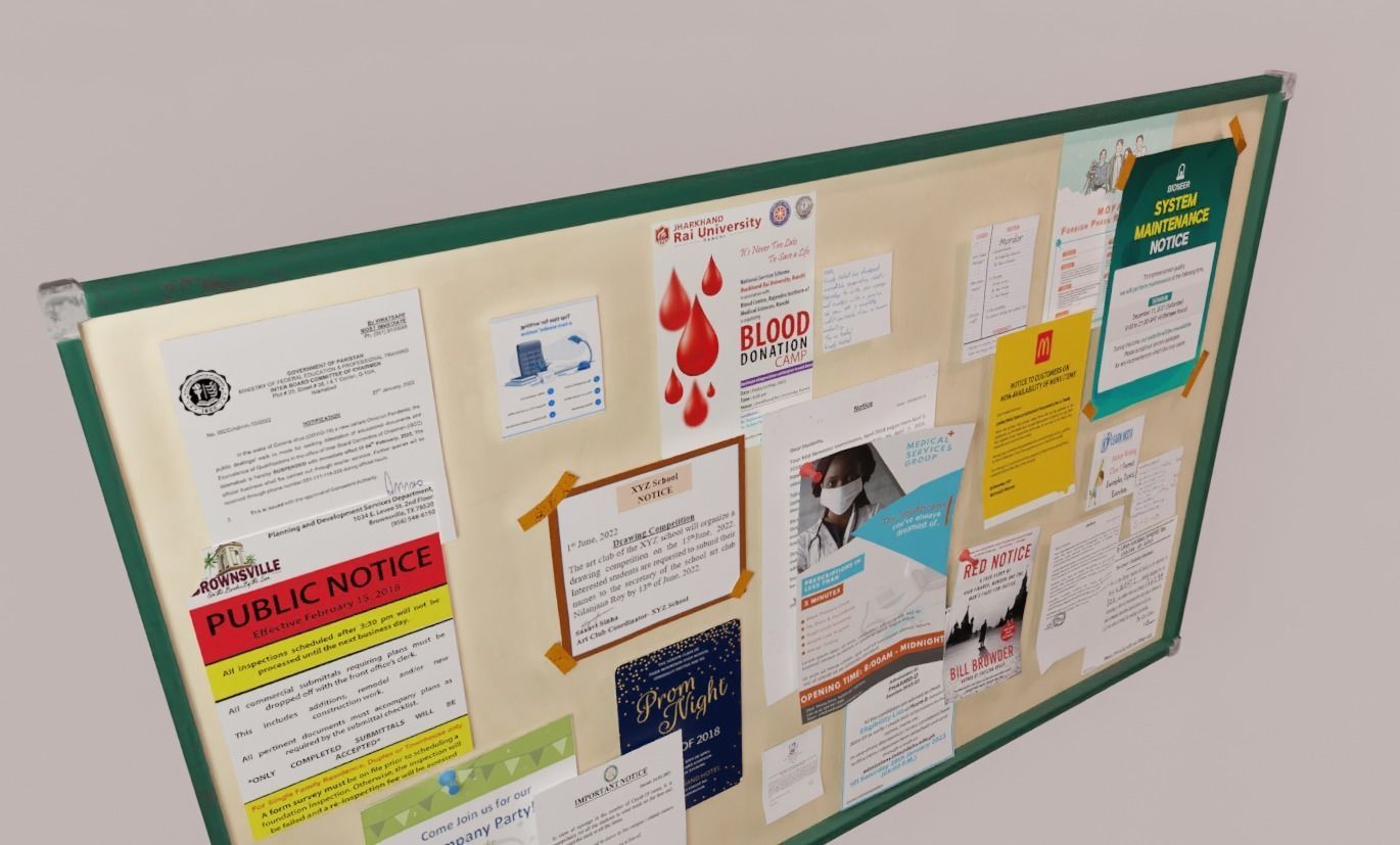 Notice board office wall notice board Low-poly 3D model_3