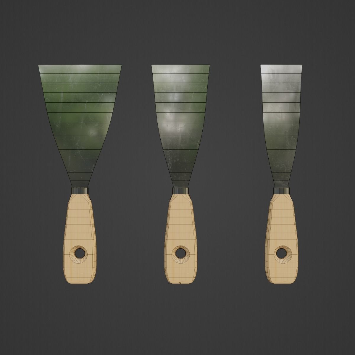 Wooden Spatula for Putty Low-poly 3D model_5
